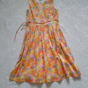 Mod floral pleated v-neck fit & flare poplin dress